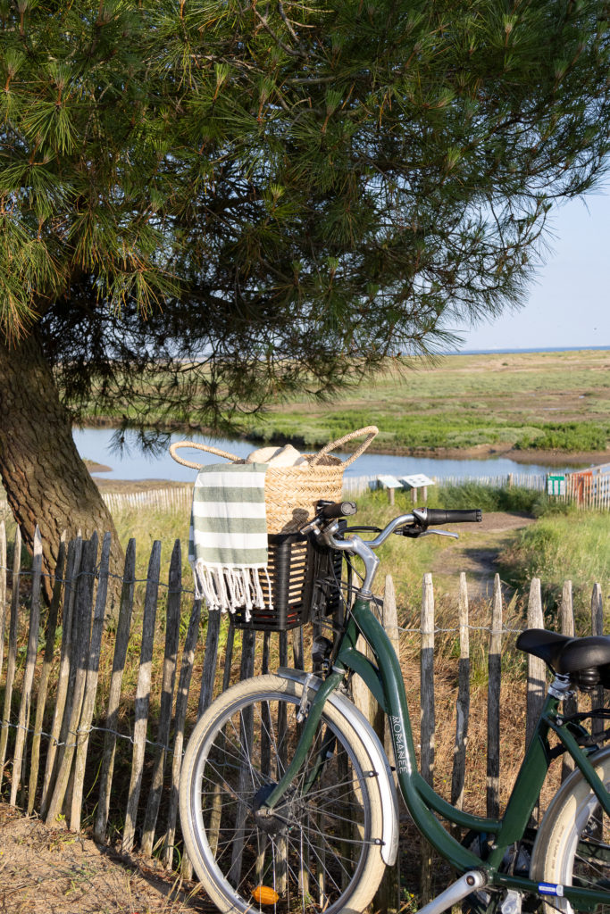 Vélo sur une barrière proche des dunes des plages vendéennes 
